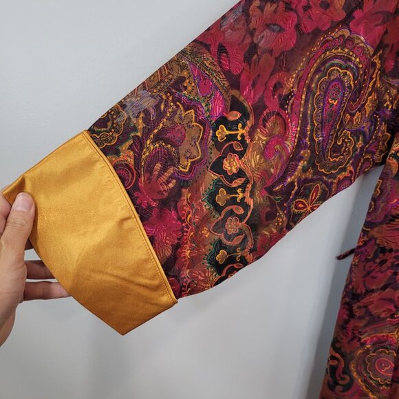 Victoria's Secret Robe Gold Tag Sheer Maroon Paisley Gold Cover-Up One Size O/S - Picture 4 of 12